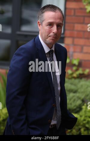 MLA Paul Givan kommt zum DUP-Treffen, um Edwin Poots als neuen Parteivorsitzenden im Ramada Hotel in Belfast zu ratifizieren. Bilddatum: Donnerstag, 27. Mai 2021. Stockfoto