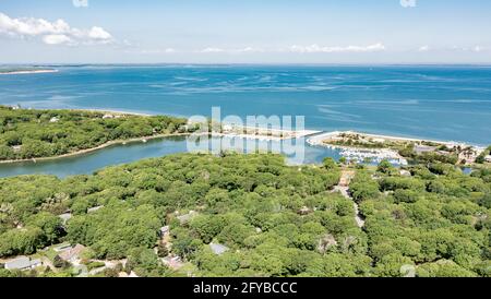 Luftaufnahme von Clearwater Beach, East Hampton, NY Stockfoto