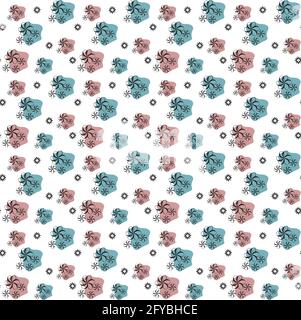 Schwarze Umrissblumen auf rosa und blauem Blot. Nahtloses Muster. Vektor-Illustration für Hintergrund, Textil-Design Stock Vektor