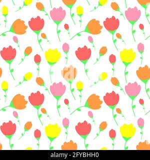 Mehrfarbige Tulpen. Vektor nahtloses Muster für Hintergrund. Druck auf Papier, Stoff, Keramik Stock Vektor