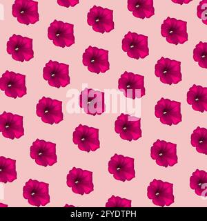 Surfinia Blume multipliziert auf weichem pastellrosa Hintergrund. Minimales Konzept der abstrakten Jahreszeiten. Stockfoto