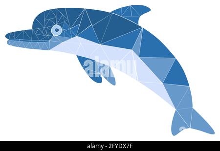 Mosaikblauer Delphin. Monochrome Vektorgrafik für Design isoliert auf weißem Hintergrund Stock Vektor