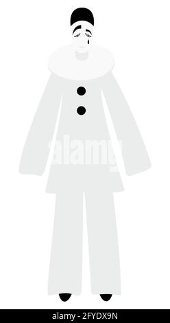 Pierrot. Stock Charakter der Pantomime und Commedia dell'arte. Vektorgrafik. Italienische Komödie isoliert auf weißem Hintergrund Stock Vektor