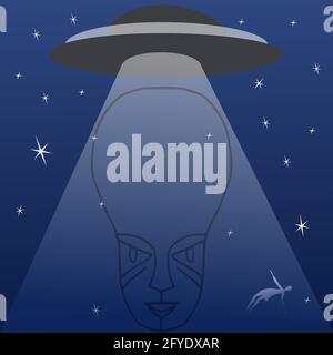 UFO-Vektor-Illustration auf schwarzem Hintergrund. Raumschiff leicht und fremd. Stock Vektor