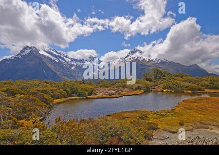 Alpine Vistas auf einem Hochgebirgshochplateau auf dem Schlüssel Auf dem Routeburn Track auf der Südinsel von New Seeland Stockfoto