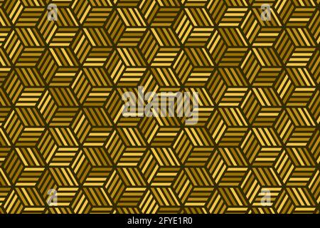 Abstraktes Gold geometrisches Nahtloses Musterdesign modern. Luxus-Hintergrund mit goldenen Streifen für, dekorativ, Teppich, Tapete, Kleidung, Verpackung, Batik Stock Vektor
