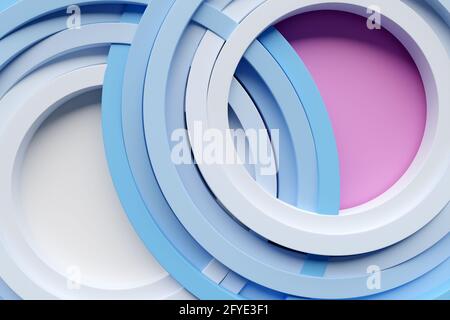 3D-Rendering abstrakt blau-weiß rund fraktal, Portal. Monocrome, runde Spirale. Stockfoto