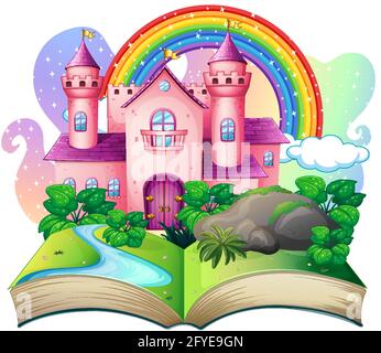3D Pop-up-Buch mit Burg Märchen Thema Illustration Stock Vektor