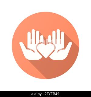 Philanthropische Ikone. Einfache Illustration mit langem Schatten isoliert für Grafik- und Webdesign. Stock Vektor