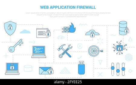 waf Web Application Firewall Konzept mit Icon Set Template Banner Mit modernem blauen Farbstil-Vektor Stockfoto