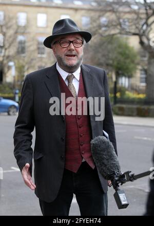 Datei-Foto vom 07/04/21 des ehemaligen Abgeordneten und Veteranen-Aktivisten George Galloway, der angekündigt hat, dass er bei den bevorstehenden Batley and Spen-Nachwahlen kandidieren wird, mit dem ausdrücklichen Ziel, Sir Keir Starmer als Führer der Labour Party zu verdrängen. Bilddatum: Freitag, 28. Mai 2021. Stockfoto