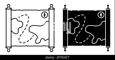 Altes Kartensymbol. Papyrus-Papier zusammengerollt. Mittelalterliche Briefe und Schatzkarten von Piraten. Einfacher Schwarz-Weiß-Vektor Stock Vektor