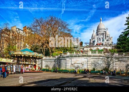 FRANKREICH. PARIS (75). SACRE-COEUR, PLATZ WILLETTE IN MONTMARTRE Stockfoto