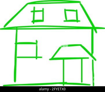 Haus-Ikone der Rough Line Art in handgezeichneter Form, einfach, grün 12 Stock Vektor