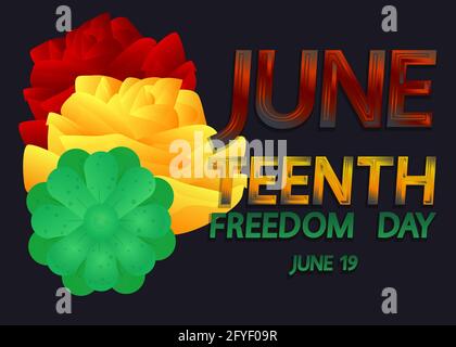 Juneteenth Independence Day. Schöner Schriftzug für Freedom oder Emancipation Day mit Blumen. Vector für amerikanischen Feiertag, gefeiert im Juni 19. Stock Vektor