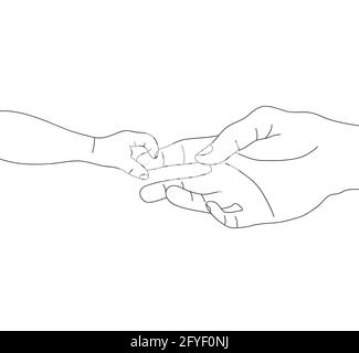 Abstrakt, Kunst, Baby, Hintergrund, schwarz, Pflege, Kind, Konzept, kontinuierliche, kontinuierliche Linie, Kontur, Design, Zeichnung, Vater, Finger, Freundschaft. Stock Vektor