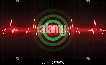 Roter Herzschlag Vektor Illustration Hintergrund. Pulsfrequenzvektor. Herzsymbol. Stock Vektor