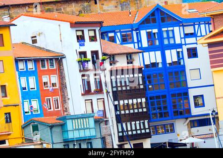 Typische Architektur, Altstadt, Bermeo, Biskaya, Bizkaia, Vizcaya, Baskenland, Spanien, Europa Stockfoto