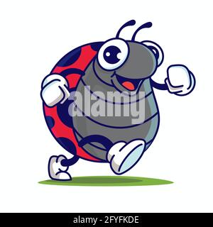 Cartoon niedlich große Augen Marienkäfer Wandern glücklich Maskottchen Stock Vektor