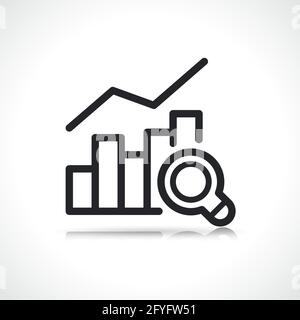 analytics-Balkendiagramm mit isoliertem Lupensymbol Stock Vektor