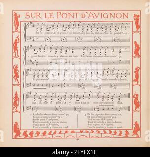 Sur le Pont d'Avignon Noten aus dem Buch "der Blumenstrauß des Babys: Ein frischer Haufen alter Reime und Melodien" von Crane, Walter, 1845-1915; Crane, Lucy, 1842-1882; Evans, Edmund, 1826-1905; Verlag George Routledge and Sons (London und New York) 1878 Stockfoto