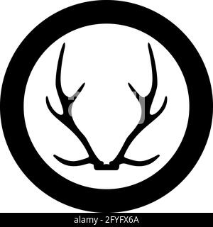 Antler Horn Konzept Trophäe Silhouette in Kreis runden schwarzen Farbe vektor-Illustration Solid Umriss Stil einfaches Bild Stock Vektor