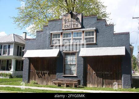 Der historische Clifton, OH, USA. Schmiedewerkstatt aus dem frühen 19. Jahrhundert. Stockfoto