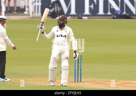 28. Mai 2021. London, Großbritannien. Als Surrey Gloucestershire bei der County Championship beim Kia Oval am zweiten Tag anführt. David Rowe/Alamy Live News Stockfoto