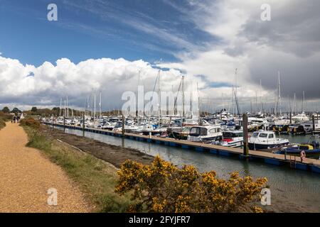 Beliebter Touristenpfad neben Lymington Harbour Marina, Lymington, Hampshire, England, Großbritannien Stockfoto