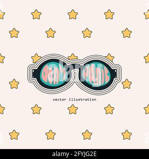 Keine Panik. Abstraktes Poster. 90er-Stil. Vintage-Sonnenbrille. Vorlage für Karte, Poster, Banner, Etikett, Druck für T-Shirt. Vektorgrafik. Stock Vektor