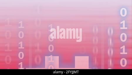 Zusammensetzung der binären Codierungsverarbeitung auf rosafarbenem Hintergrund Stockfoto