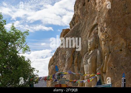 Mulbekh, Ladakh, Jammu und Kashmir, Indien - 2nd. September 2014 - Buddhistischer Tempel des Maitreya Buddha, genannt der 'zukünftige Buddha'. Stockfoto