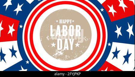 Komposition von Happy Labor Day Text über amerikanischer Flagge Stockfoto