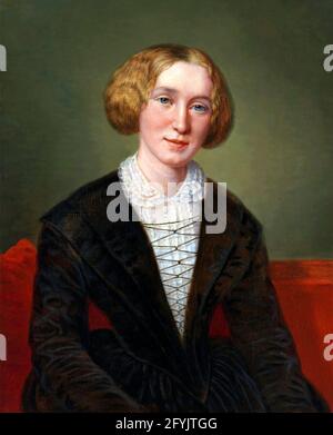 George Eliot (Mary Anne Evans - 1819-1880). Porträt des englischen Schriftstellers, Kopie der Arbeit von François D’Albert Durade, Öl auf Leinwand, 1849 Stockfoto