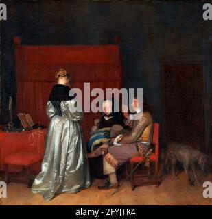 Galante Unterhaltung, bekannt als ‘die väterliche Ermahnung’ von Gerard ter Borch (1617-1681), Öl auf Leinwand, 1654 Stockfoto