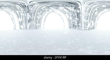 360 Panoramasicht auf die weiße futuristische Gebäudeumgebung mit Helle Beleuchtung 3d Rendering Illustration hdri hdr vr style Stockfoto