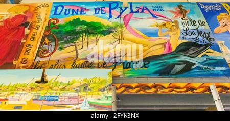 Arcachon, Frankreich, Original Vintage, historische Kunstwerke im Lebensmittelgeschäft, französische Reiseposter „Pyla sur Mer“ Stockfoto