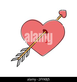 Herz geschlagen vom Pfeil der Liebe. Flacher Style Stock Vektor