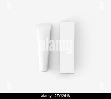 Weiße Zahnpasta Tube mit Box, Blank Container 3D Rendering isoliert auf hellem Hintergrund Stockfoto