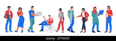 Business Team aus verschiedenen multiethnischen Menschen, flache Vektor-Illustration isoliert auf weißem Hintergrund. Büroangestellte oder Unternehmensvertreter männlich und Stock Vektor