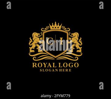 CI Letter Lion Royal Luxury Logo Vorlage in Vektorgrafik für Restaurant, Royalty, Boutique, Cafe, Hotel, Wappentisch, Schmuck, Mode und andere Vektor il Stock Vektor