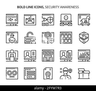 Sicherheit, Symbole in Fettdruck. Die Illustrationen sind Vektorgrafiken, bearbeitbare Striche, 48x48 Pixel perfekte Dateien. Mit Präzision und einem Auge für Qualität gefertigt. Stock Vektor