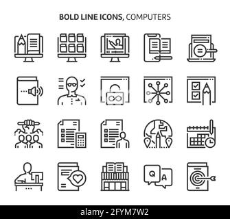 Computer und Netzwerke, fett formatigte Liniensymbole, bearbeitbarer Strich, 48x48 Pixel perfekte Dateien. Mit Präzision und einem Auge für Qualität gefertigt. Stock Vektor