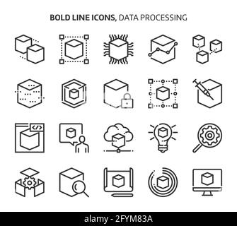 Datenverarbeitung, Symbole in fetter Linie. Die Illustrationen sind Vektorgrafiken, bearbeitbare Striche, 48x48 Pixel perfekte Dateien. Mit Präzision und Auge für Qualität gefertigt Stock Vektor