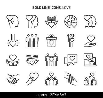 Liebe, markante Linien-Symbole. Die Illustrationen sind Vektorgrafiken, bearbeitbare Striche, 48x48 Pixel perfekte Dateien. Mit Präzision und einem Auge für Qualität gefertigt. Stock Vektor