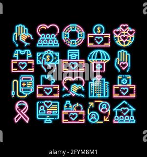 Volunteers Support Vector Neon Glow Icon Illustration Stock Vektor