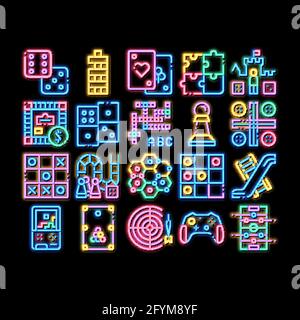 Interaktive Spiele für Kinder Vektor Neon leuchten Symbol Illustration Stock Vektor