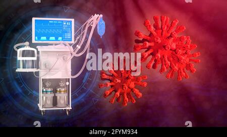 ITS-Lungenventilator mit Coronavirus, Abbildung cg Medical 3D Stockfoto