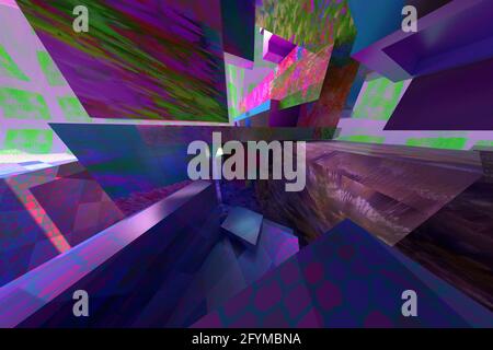 Ein abstraktes 3d-Blockform Glitch Art Hintergrundbild. Stockfoto