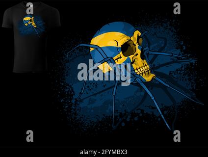 Spider Skull bemalt mit schwedischer Flagge Stock Vektor